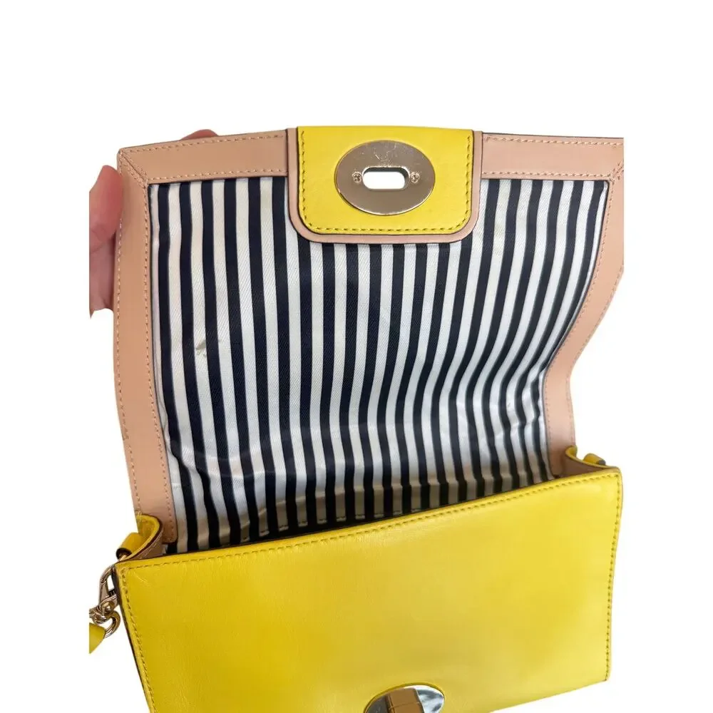 Kate Spade New York Yellow Leather Turn Lock Crossbody Bag
